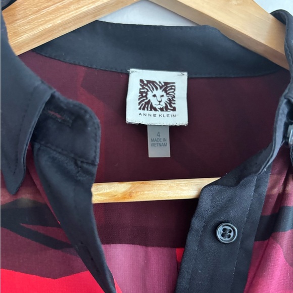 Anne Klein sheer funky print button down shirt size 4 - Picture 6 of 7